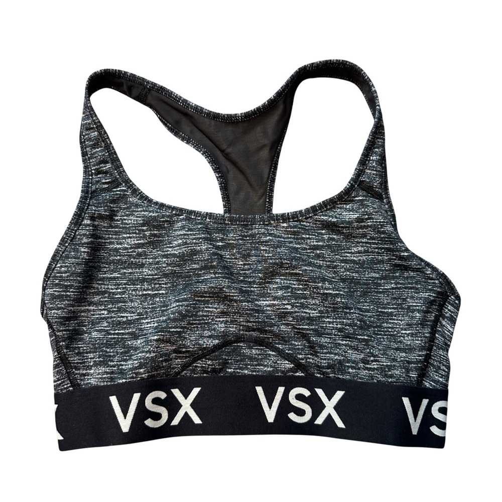 Victoria Secret Sports Bra Womens M Black Space Dye VSX Racerback‎ Logo Band